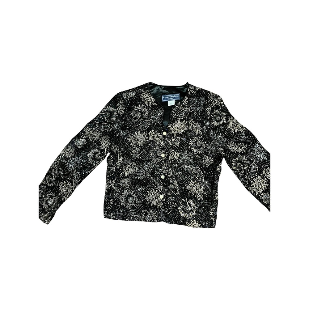 McNaughton Petite Black Gold Floral Glitter Evening Jacket Size 8P Holiday